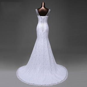 Elegant Mermaid Wedding Dress V-Neck Lace Slim Fit White Gown - Product Image 4