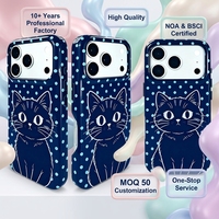 Étui de téléphone magnétique en PU brillant à pois motif chat mignon avec boutons métalliques et protection antichoc pour iPhone 15/16/17 Pro