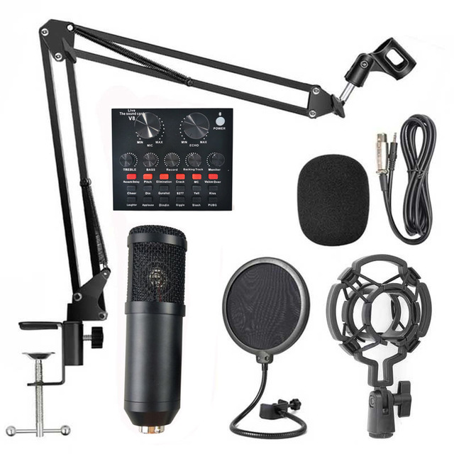 X925-2BM 800Professional PC V8S Sound Card Set BM800 Mic Studio Condenser Microphone for Karaoke Podcast Recording Live Streamin