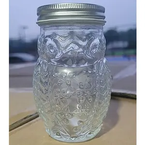 Tarro de vidrio con forma de búho para bebidas, tarro de 16oz con tapa de tornillo para fabricación de velas, almacenamiento de cocina