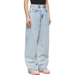 Pantalones Vaqueros de Mezclilla Azul Claro de Pierna Ancha 100% Algodón para Mujer - Product Image 4