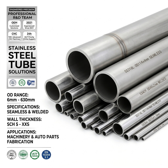 OD6-630mm ASTM 904L Stainless Steel Round Tube 2B Finish Seamless for Machinery & Auto Parts Fabrication with Bending Service