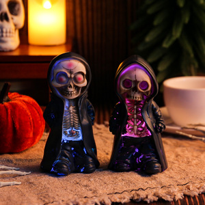 DAMAI Figura de Esqueleto Gótico de Resina para Niños, Estilo Ceñudo con Túnica Negra, Decoración de Halloween para el Hogar, Venta al por Mayor - Product Image 3