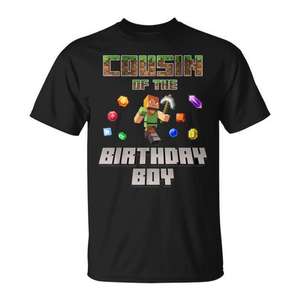 T-shirt Cousin du gamin d'anniversaire Pixel Gamer, style Minecraft, 100% coton, unisexe pour adulte - Product Image 1