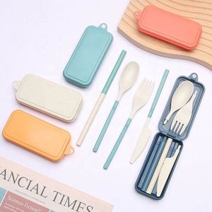 Foldable Wheat Straw Cutlery Set Eco-Friendly Travel Utensil <b>Kit</b> for Promotional Gifts - Product Image 2