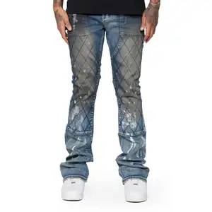 Wholesale Hight Quality Custom Designers Jeans Men's Acid Wash Stacted Fit Denim Jeans Men Long Pants