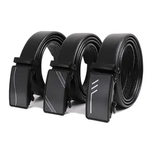 N662 Wholesale Custom New Adjustable Casual Automatic Buckle Belt Fashion Lxurury Business Men Black Genuine Leather Belts