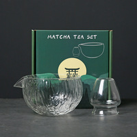 En stock : Ensemble Matcha avec Chawan en verre transparent à bec verseur, support pour Chasen, outils traditionnels pour la cérémonie du thé japonaise, avec coffret cadeau