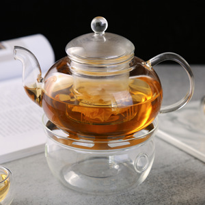 Service à thé et café CLASSIQUE en verre borosilicate soufflé à la main avec infuseur et chauffe-thé pour le bureau - Product Image 2