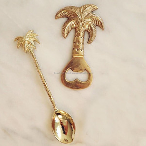 Cuillère Bar en acier inoxydable et en laiton, 1 pièce, manche côtelé et ouvre-bouteille, Design palmier gaufré, ensemble de barre de Table couleur dorée - Product Image 6