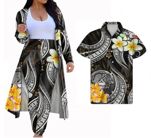 定制情侣服装套装情侣搭配衣服服装2件套装女士萨莫拉波尼西亚部落波纹身印花衣服 - Product Image 2