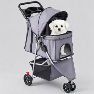 Poussette pliable pour animaux de compagnie, pliage à une main, légère, 3 roues, réglable, portable, pour chiens et chats, avec rangement - Product Image 1