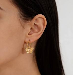 1 Par de Pendientes de Aro de Mariposa con Circones Dorados para Mujer, Diseño 3D Texturizado con Circones, Modernos, Versátiles, para el Día a Día, Reuniones o Eventos Casuales - Product Image 6