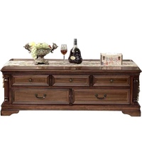 Table basse vintage de style américain avec tiroirs, table basse en bois massif, ensemble meuble à vin et meuble TV, meubles de salon
