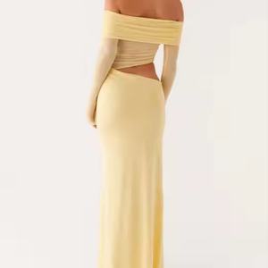 เดรสลำลองชายหาดฤดูร้อนสำหรับผู้หญิงรุ่นใหม่ปี 2025 เซ็กซี่ ไร้แขน เปิดไหล่ ลายเรียบ ทอผ้าอย่างดี - Product Image 2