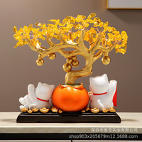 Larges ressources financières Fortune arbre kaki chat ornement magasin page de paiement décoration bureau pendaison de crémaillère ouverture cadeau