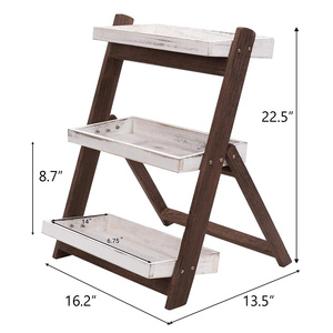 Soporte <span class=keywords><strong>de</strong></span> <span class=keywords><strong>Madera</strong></span> Vintage <span class=keywords><strong>de</strong></span> 3 Niveles para Macetas, Color Marrón Lavado y Blanco, Estante <span class=keywords><strong>de</strong></span> Exhibición y Almacenamiento para Macetas - Product Image 5