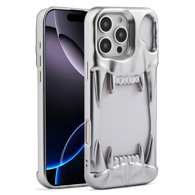 Cool Design 3D Electroplated Hollow-Out Skull Tiger Teeth Phone Cover for iPhone 16 Pro Max 15 14Plus 13 12 16e Unique TPU Cover
