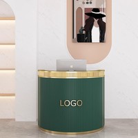 Bureau d'Accueil Incurvé Moderne Luxe Design, Structure en Acier Inoxydable Doré, Petite Table Ronde pour Magasin, Salon de Beauté
