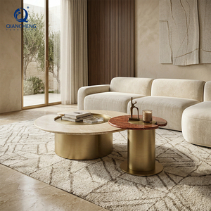 Juego de <span class=keywords><strong>Mesa</strong></span> de <span class=keywords><strong>Centro</strong></span> de Lujo, Muebles Modernos para Sala de Estar, <span class=keywords><strong>Mesa</strong></span> de <span class=keywords><strong>Centro</strong></span> Redonda de <span class=keywords><strong>Travertino</strong></span> Natural con Base de Acero Inoxidable para Hogar y Hotel - Product Image 2