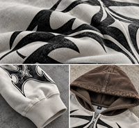 Sweat à capuche zippé surdimensionné pour homme, motif tribal Y2K, imprimé flamme contrastant, style streetwear gothique