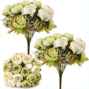 <b>Artificial</b> Silk Peony <b>Flower</b> Arrangement Vintage Green White <b>Artificial</b> <b>Hydrangea</b> Stems for Wedding Home Centerpiece Table Decor - Product Image 1