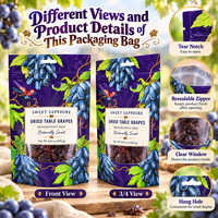 Sachet Doypack Personnalisé Imprimé Stratifié Refermable avec Fermeture Zip, en Plastique Alimentaire, pour Raisins Séchés et Snacks aux Fruits