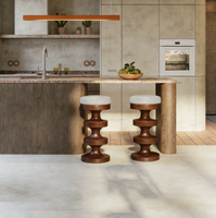 Tabouret de bar rétro moderne avec base en bois massif et coussin rembourré pour îlot de cuisine, maison, villa, hôtel, vente en gros