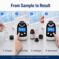 Fotómetro Portátil de Cloro Libre, Analizador Digital de Cloro Residual en Agua con Reactivo en Polvo DPD para Tratamiento de Agua