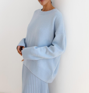 <span class=keywords><strong>Pull</strong></span>-over tricoté décontracté pour femme, en coton doux effet raton laveur, anti-rides, écologique, bleu ciel, longueur longue, personnalisable, faible MOQ - Product Image 3