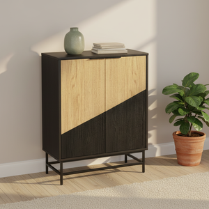 Mueble Moderno de 2 Puertas y 2 Tonos de Color, de Metal y MDF, Resistente, para Sala de Estar, con Estantes Ajustables, Aparador, Alacena, Mueble de Comedor, para Villa - Product Image 2