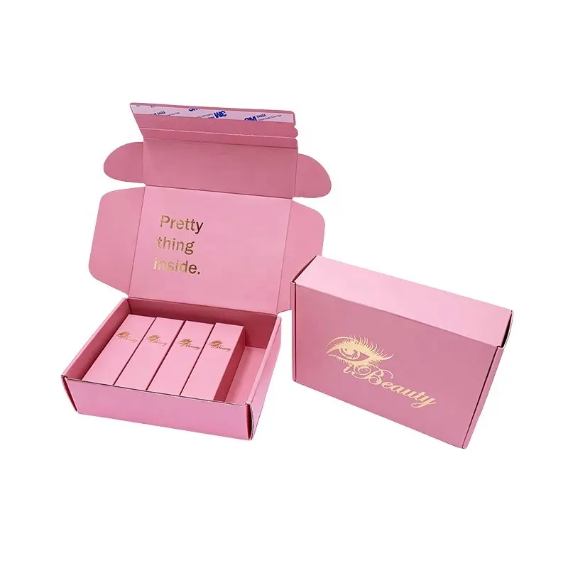 Aangepaste Verzending Gegolfd Logo Parfum Make-Up Roze Geschenkdoos Professionele Cosmetische Mailer Papier Doos Voor Aangepaste Roze Mailingdoos