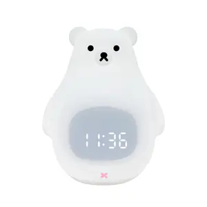 새로운 어린이 수면 트레이너 만화 곰 램프 알람 시계 실리콘 휴대용 보육 램프 LED 충전식 귀여운 곰 야간 조명