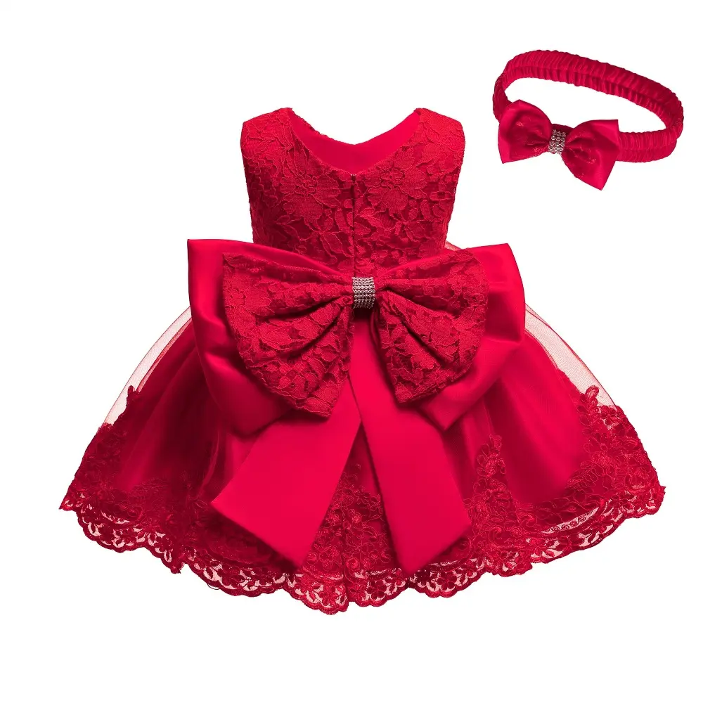 Vestido de encaje para niña de 0 a 6 años, con diadema, rojo, rosa y blanco, oferta, vestido de fiesta de princesa para niña