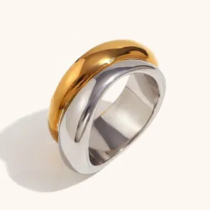 Dingran Fashion Design Irregular Double Layer Rings 18K PVD Gold Plated Tarnish Free Jewelry Rings Wholesale Bulk