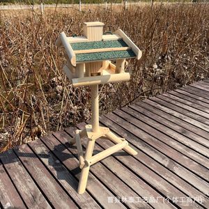 Wooden <b>Standing</b> <b>Bird</b> Feeder Natural Wood Color Outdoor <b>Bird</b> Feeding Station For Backyard Birding - Product Image 2