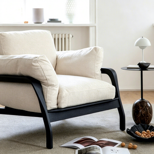 Fauteuil nordique moderne, <span class=keywords><strong>chaise</strong></span> simple avec structure en bois massif, tissu en lin, pour salon, chambre à coucher, salon, fauteuil d'appoint - Product Image 5