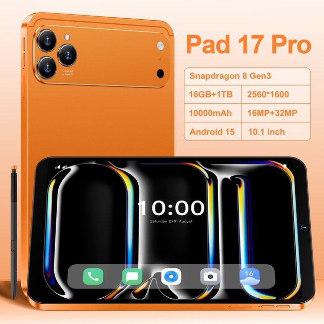 Latest Trends Pad 17 Pro Tablet PC 10.1-inch 16GB+1TB  MTK Processor Gaming & Entertainment & Business Services Android Tablet