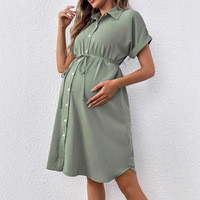 Robe de maternité d'été européenne et américaine, manches chauve-souris, bouton, style décontracté, taille empire, ceinture tendance, chemise pour femmes enceintes