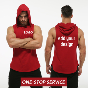 الجملة رجل تشغيل القطن أكمام قمصان سترات رياضية بغطاء للرأس خزان أعلى الرجال تيشرت رياضية كمال الاجسام القميص تجريب سترة - Product Image 4