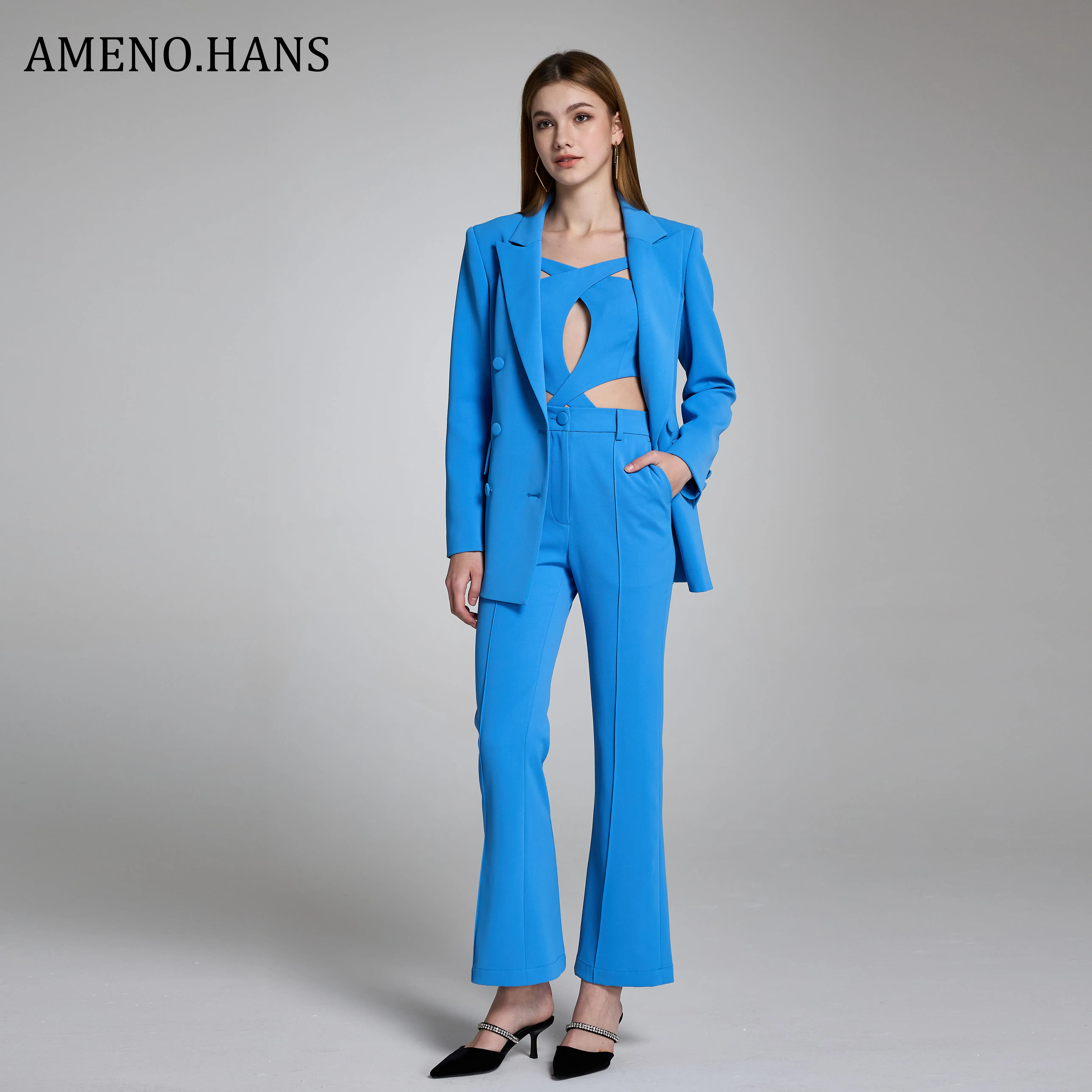 Hot Selling Women Blue lady suit Fashion Three Pieces Jumpsuit women's suits & tuxedo