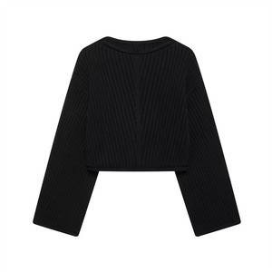 TAOP & ZA vêtements pour femmes 2024 automne nouveau <span class=keywords><strong>noir</strong></span> polyvalent mode côtelé à manches longues <span class=keywords><strong>col</strong></span> <span class=keywords><strong>bateau</strong></span> <span class=keywords><strong>pull</strong></span> court 6771141 - Product Image 1