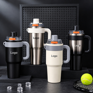 1250ML Ceramic Liner Ice <b>Tumbler</b> <b>with</b> Handle <b>Straw</b> Car Cup Large Capacity Insulated Water Bottle Giant New Cross-border - Product Image 1