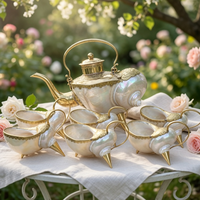 Service à thé décoratif en nacre, coffret cadeau de luxe, artisanat fait main, idéal pour les centres de villégiature en bord de mer
