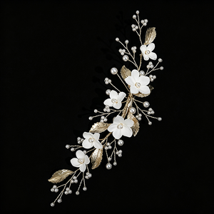 Handmade Polymer Clay Flower Bridal <strong>Hair</strong> Clip Gold Alloy Leaf Pearl Wedding <strong>Hair</strong> <strong>Piece</strong> Elegant <strong>Bridesmaid</strong> Headpiece Jewelry - Product Image 3