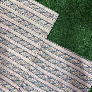 Tela de Algodón Premium con Estampado a Mano - Motivo de Rayas Geométricas en Rosa Pastel y Azul Índigo, Estilo Étnico Jaipuri - Product Image 2