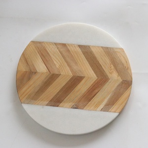 Wholesale Round Steak Marble and <strong>Wooden</strong> Serving Board Cheese Board Set Easy to Clean - Product Image 4