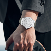 Montre à quartz pour homme FB0091 avec cadran de 43 mm, bracelet en cuir gris, design simple, lévitation magnétique, boule flottante 3D, étanche, boîte cadeau
