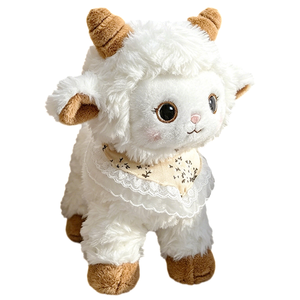 Juguete de Peluche de Cabra con Cuernos Curvos Grises, Accesorio de Lazo de <span class=keywords><strong>Lino</strong></span>, Animal de Peluche con Cara Sonriente para Regalo de Baby Shower - Product Image 3