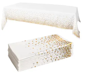 Shunli Party Tischdecke Weiß und Gold Tischdecke Kunststoff Rechteck Tischdecke für Home Birthday Wedding Party Supplies